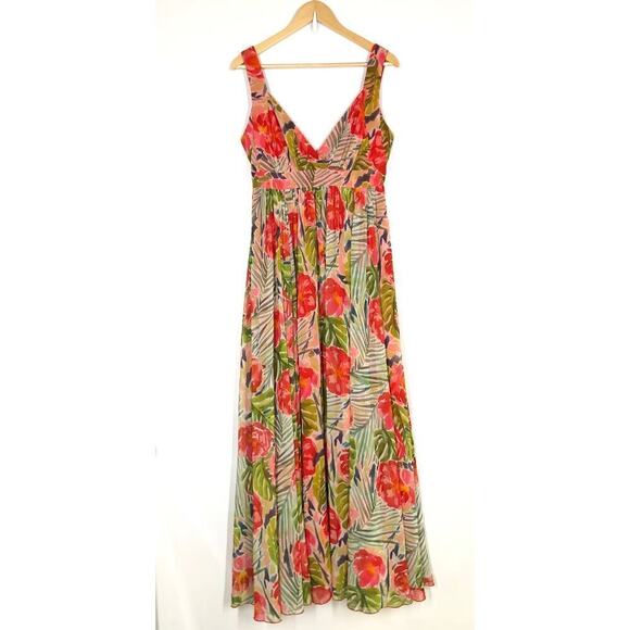 Badgley Miscka Floral Gown Sleeveless Maxi Gown Tropical Red Green Size 8 - Picture 5 of 13